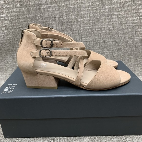 Eileen Fisher women Sandals Kyra tan Nubuck Leather Open‎ Peep Toe Size 6 - Picture 2 of 14